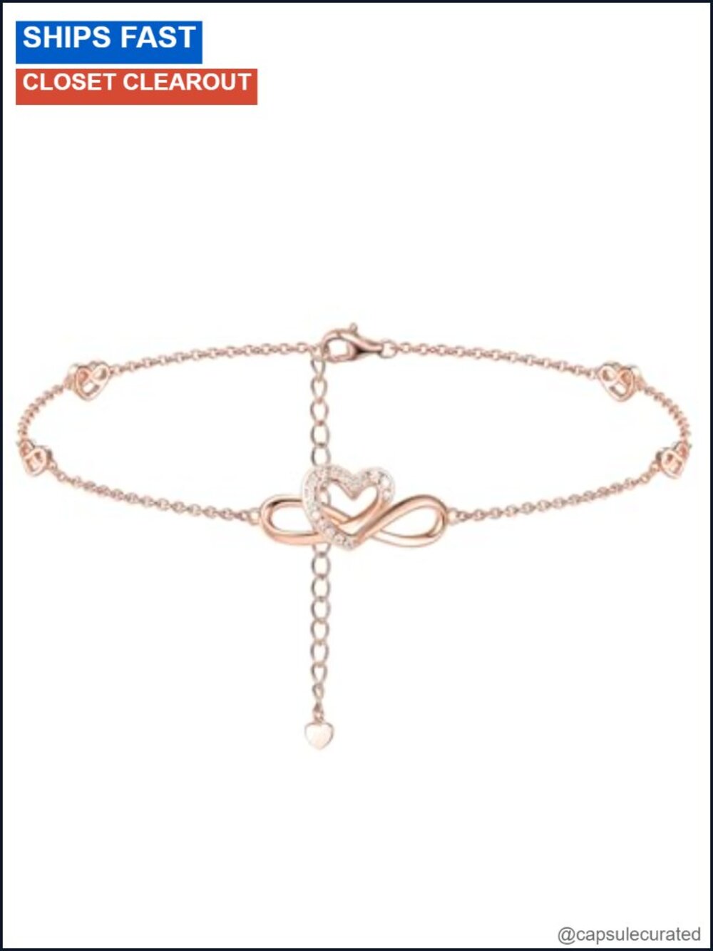 Moissanite Infinity Anklet 925 Sterling Silver Rose Gold Plated
